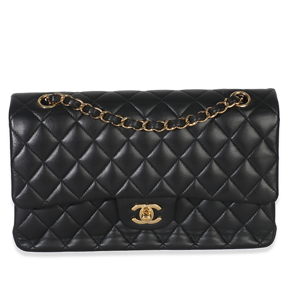 Black Quilted Lambskin Medium Classic Double Flap Handbag