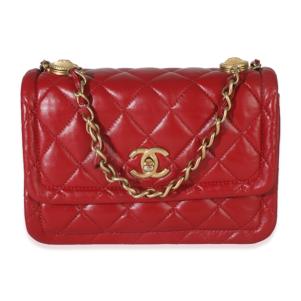 Red Quilted Puffy Calfskin Small Twist Your Buttons Flap Bag