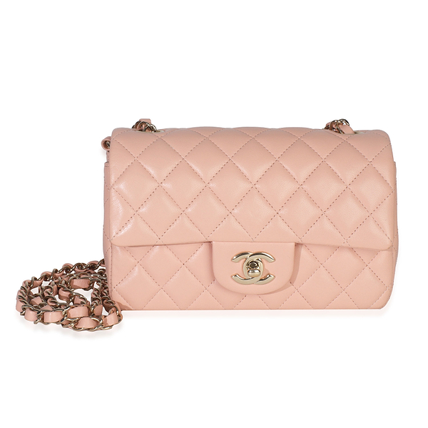 Light Pink Quilted Lambskin Mini Rectangular Flap Bag