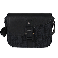 Black Oblique Canvas Small Saddle Messenger Bag