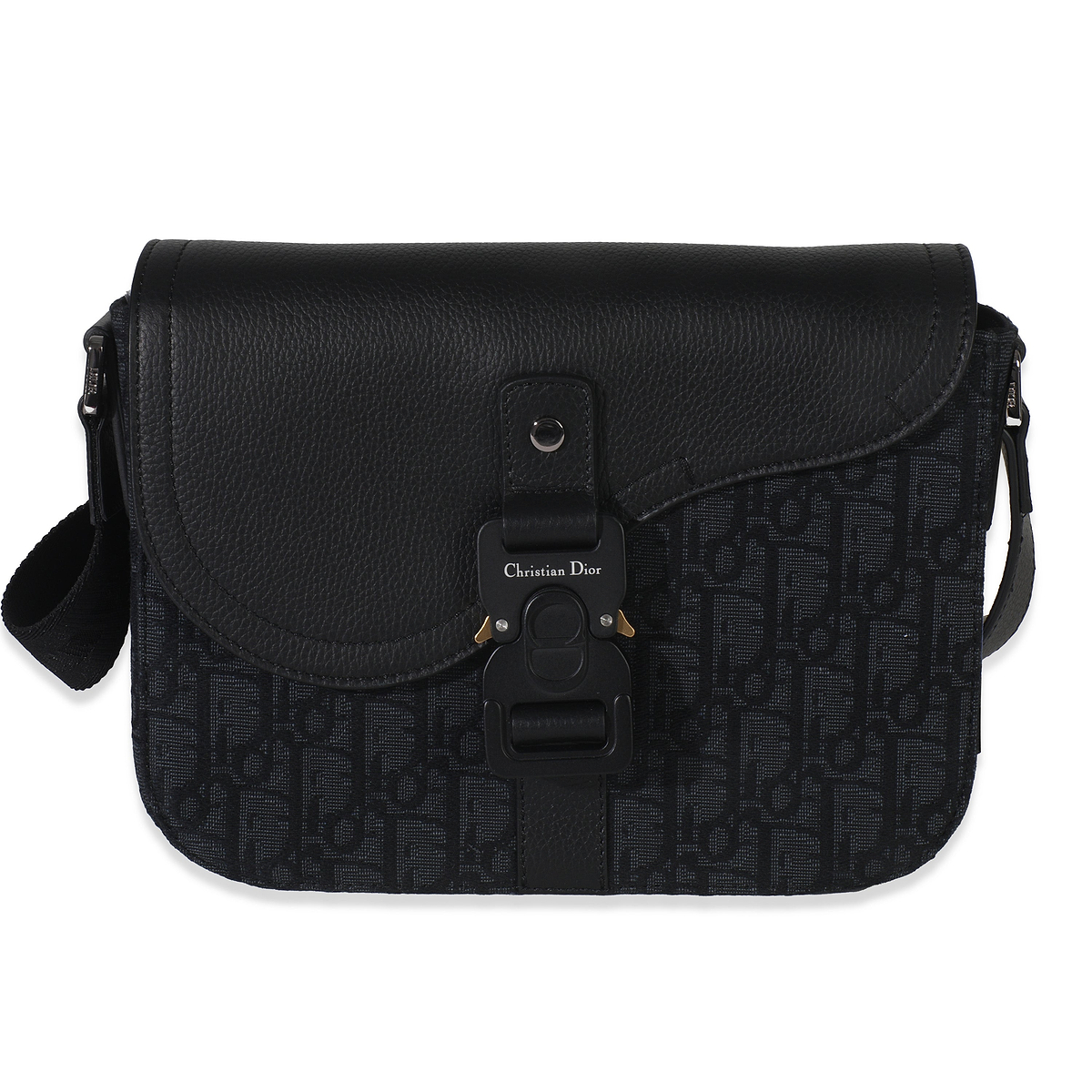 Black Oblique Canvas Small Saddle Messenger