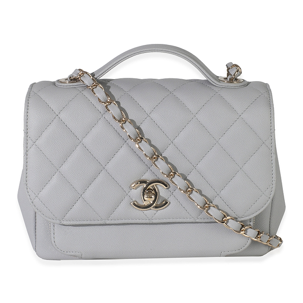 Grey Quilted Caviar Small Business Affinity Flap Bag