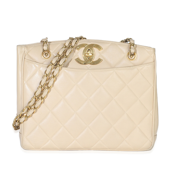 Vintage Beige Quilted Lambskin CC Shoulder Tote
