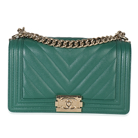 Dark Green Chevron Caviar Old Medium Boy Bag