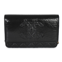 Black Shiny Aged Calfskin Timeless CC Wallet On Chain
