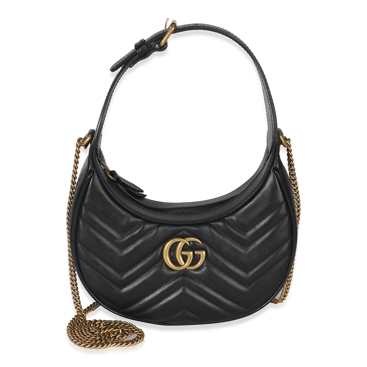 Black Matelasse Calfskin GG Marmont Half Moon Hobo