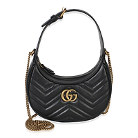 Black Matelasse Calfskin GG Marmont Half Moon Hobo