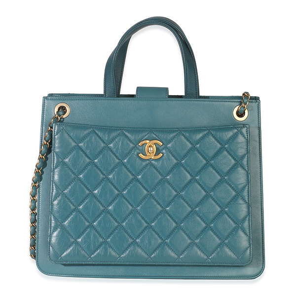 Teal Quilted Calfskin Large Business Affinity Shopping Bag