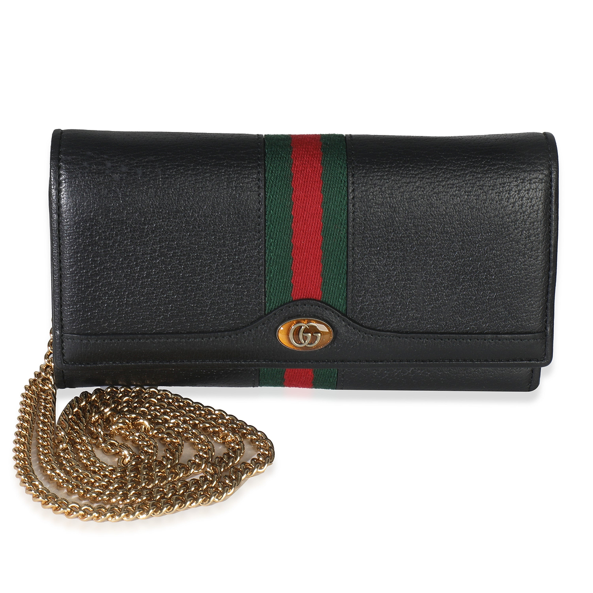 Black Calfskin Web Ophidia Wallet On Chain