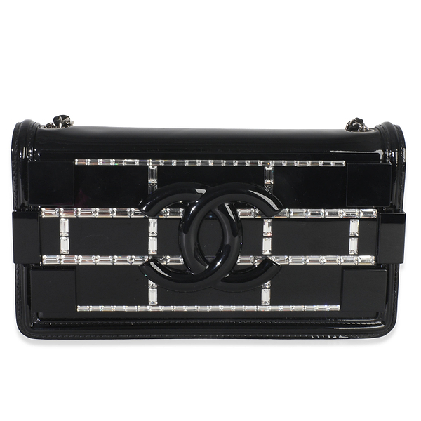 Black Plexiglass Patent Crystal Lego Brick Flap Bag