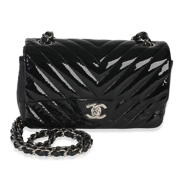 Black Patent Chevron Mini Rectangular Flap Bag