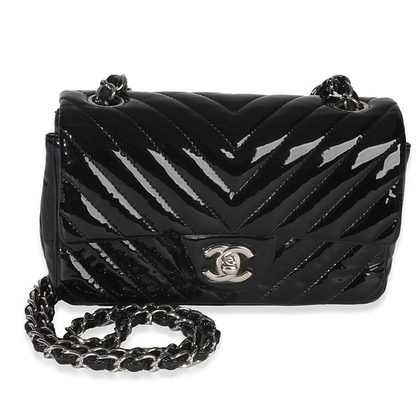 Black Patent Chevron Mini Rectangular Flap Bag