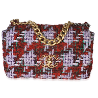 Purple Red Quilted Tweed Small Chanel 19 Flap Bag