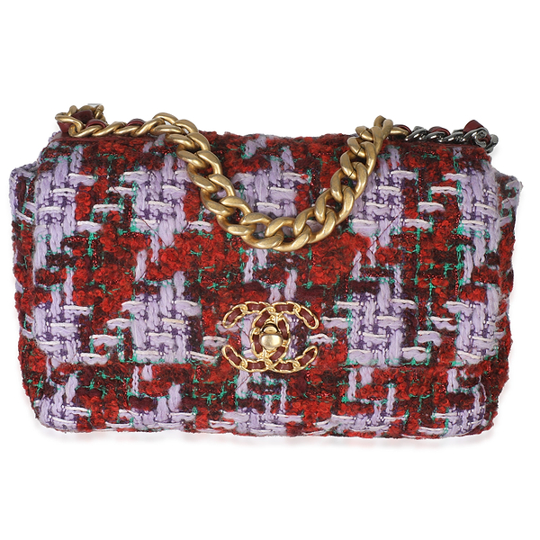Purple Red Quilted Tweed Small Chanel 19 Flap Bag