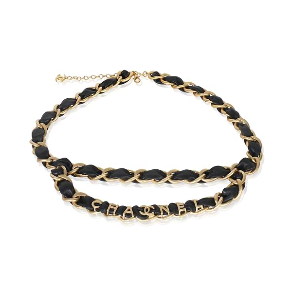 Gold-Plated 2020 Leather Chain Link Belt