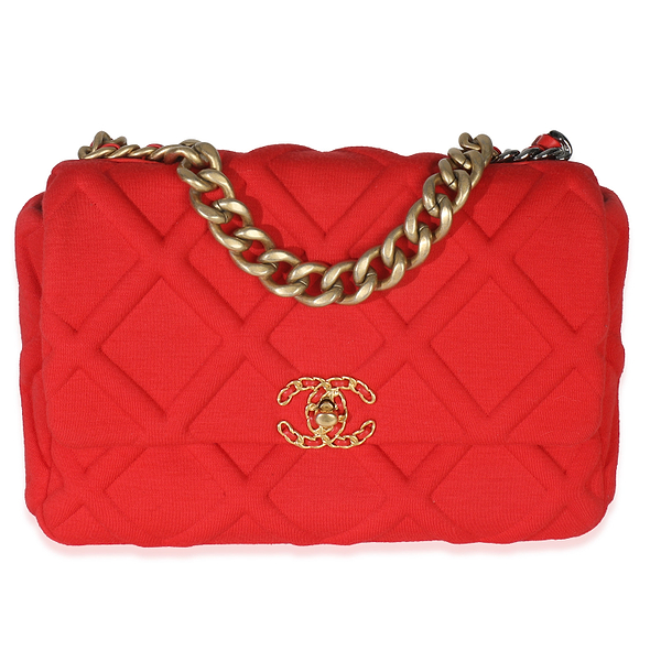 Red Diamond Quilted Jersey Large Chanel 19 Flap Bag