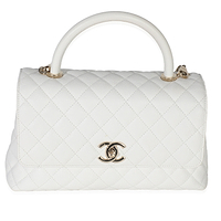 White Quilted Caviar Medium Coco Top Handle Bag