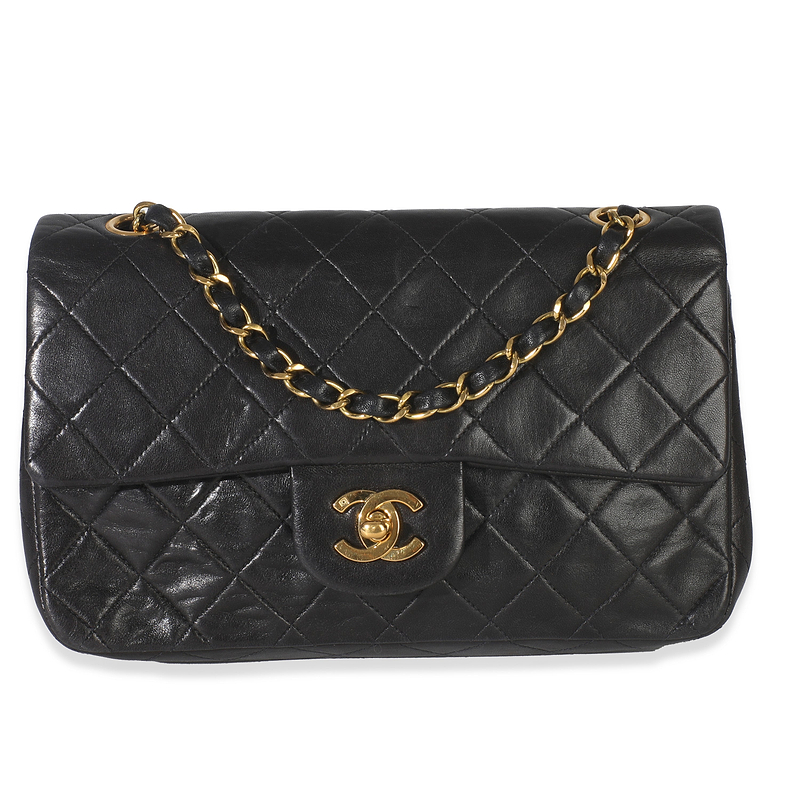 24k Vintage Black Quilted Medium Classic Double Flap Bag