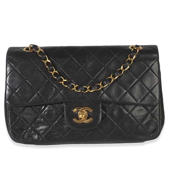 24k Vintage Black Quilted Medium Classic Double Flap Bag