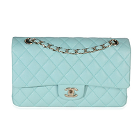 Light Blue Quilted Caviar Medium Classic Double Flap Bag