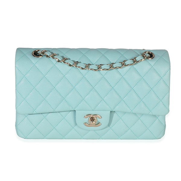 Light Blue Quilted Caviar Medium Classic Double Flap Bag