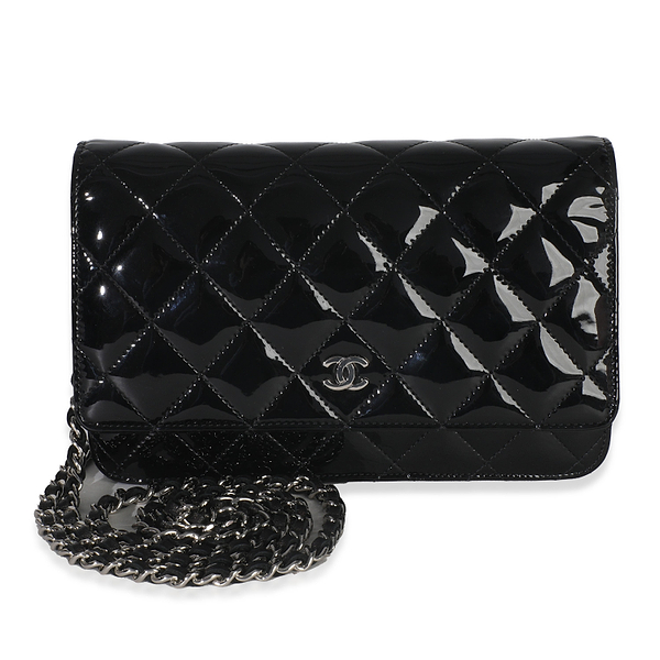 Black Quilted Patent Classic Wallet On Chain