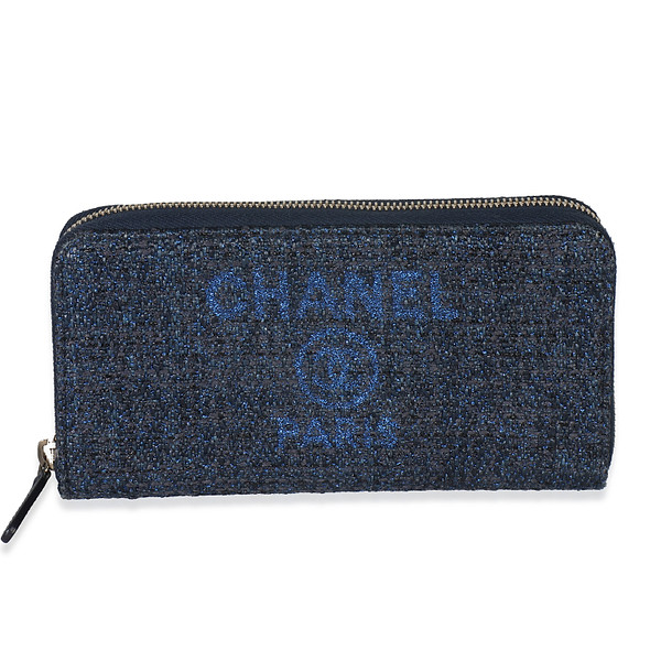 Blue Metallic Lurex Canvas Deauville Zip Around Wallet