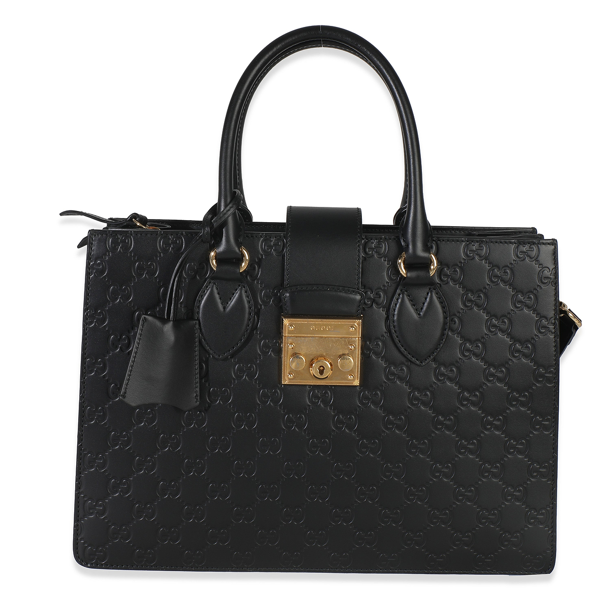 Black Guccissima Leather Medium Padlock Convertible Tote