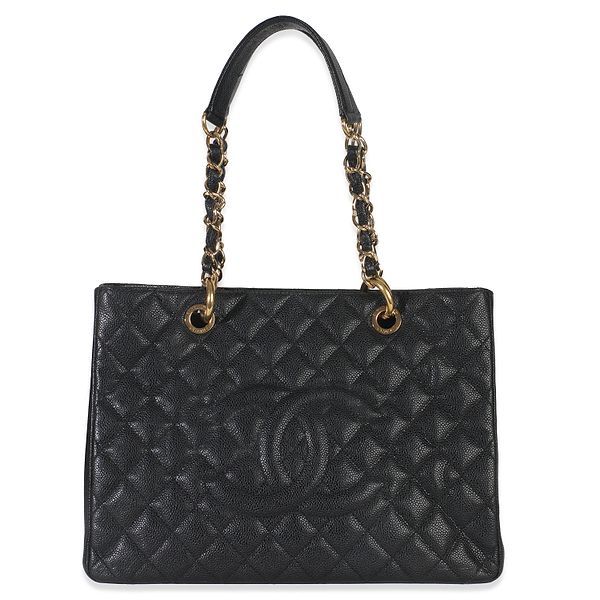 Black Quilted Caviar Grand Shopper Tote