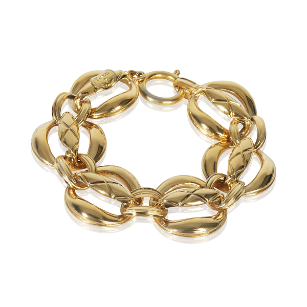 Gold-Plated Vintage Quilted Open Link Bracelet