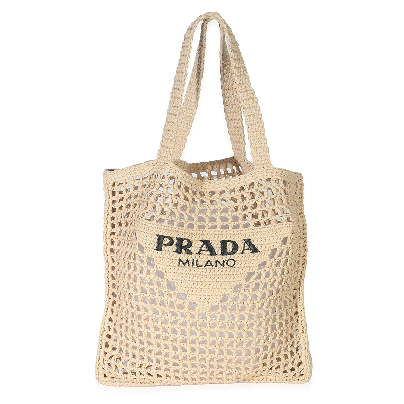 Natural Raffia Effect Logo Crochet Tote
