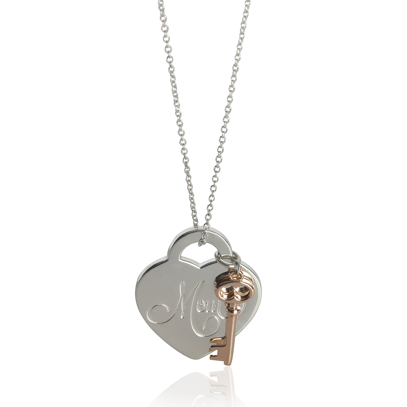 Sterling Silver  Mom Heart & Key Pendant