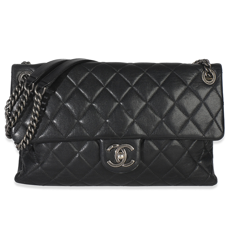 Black Quilted Calfskin Medium Burgundy Rocks Flap Bag