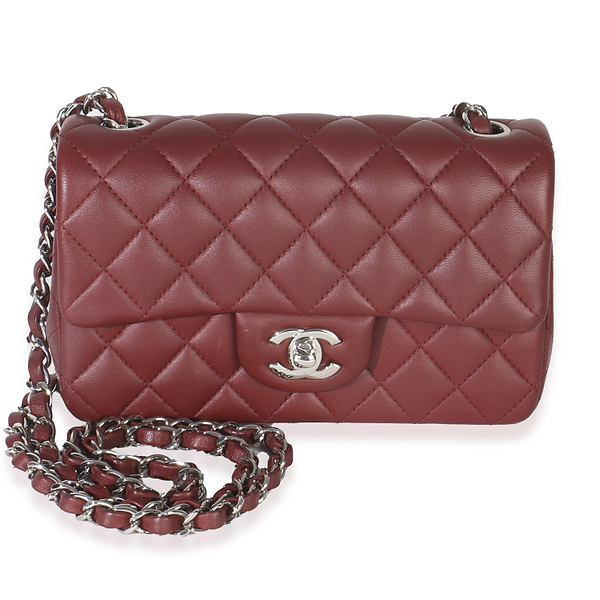 Burgundy Quilted Lambskin Mini Rectangular Flap Bag