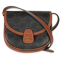 Tan Calfskin Brown Triomphe Canvas Mini Besace