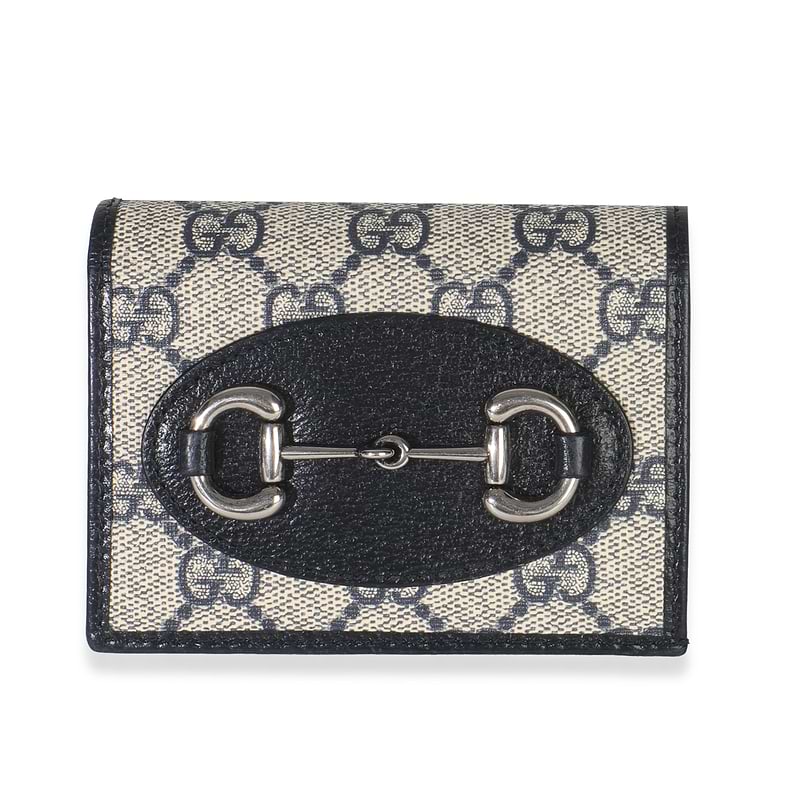 Navy GG Supreme Canvas 1955 Horsebit Card Case Wallet