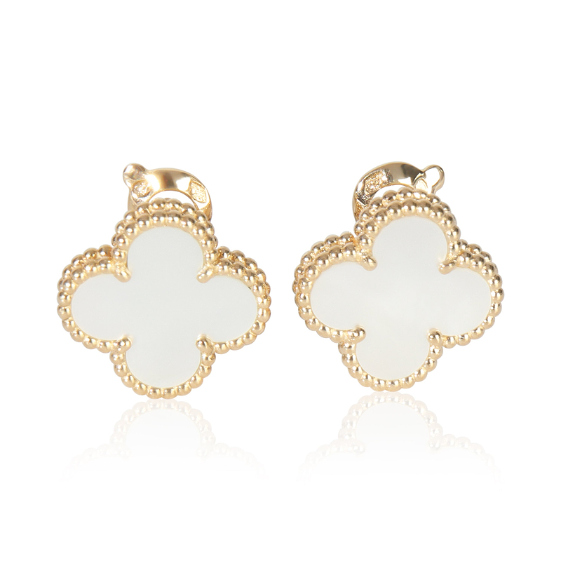 Yellow Gold Mother Of Pearl Vintage Alhambra Earrings