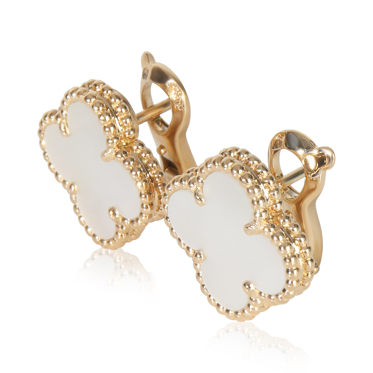 Yellow Gold Mother Of Pearl Vintage Alhambra Earrings
