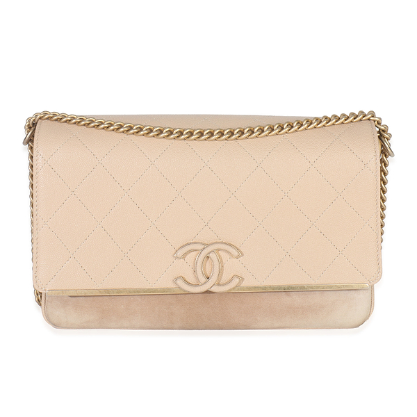 Beige Quilted Caviar Suede Lady Coco Chain Flap Bag