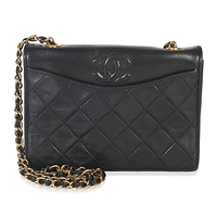 Vintage Black Quilted Lambskin CC Chain Flap Bag