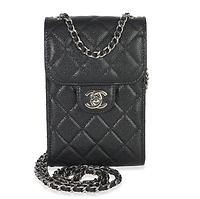 Black Quilted Caviar Classic Phone Holder