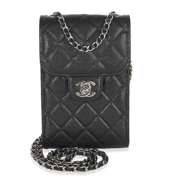 Black Quilted Caviar Classic Phone Holder