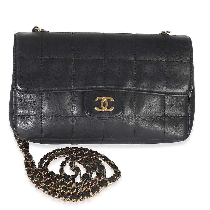 Black Quilted Lambskin Mini Chocolate Bar Flap Bag