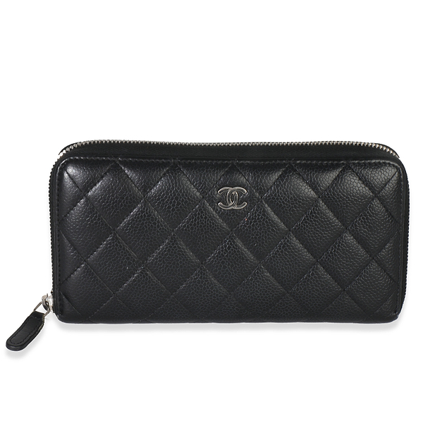 Black Quilted Caviar Zip Around Wallet