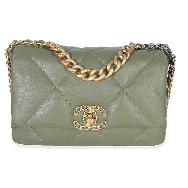 21B Green Quilted Lambskin Small Chanel 19 Flap Bag