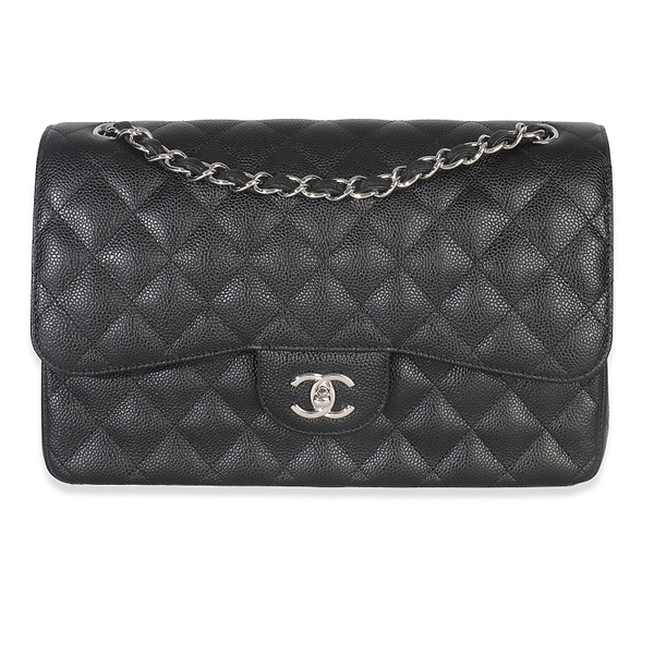 Black Quilted Caviar Jumbo Double Flap Bag