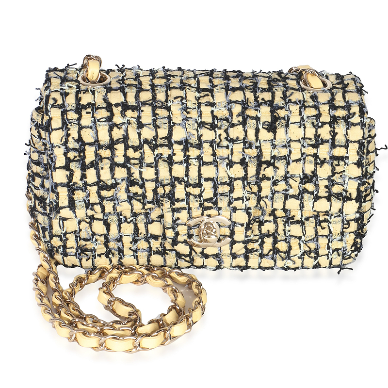 22P Black Yellow Tweed Mini Rectangular Flap Bag