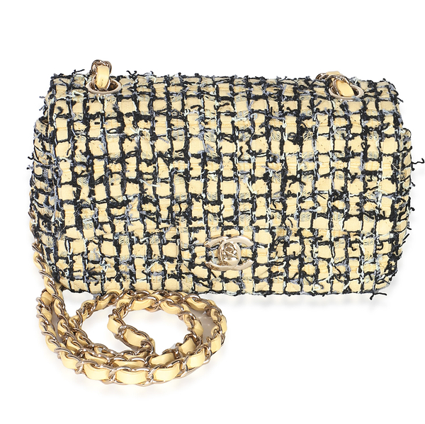 22P Black Yellow Tweed Mini Rectangular Flap Bag