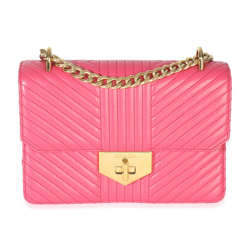Pink Calfskin Turn Lock Chain Flap Bag