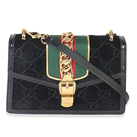 Black GG Velvet Small Sylvie Shoulder Bag